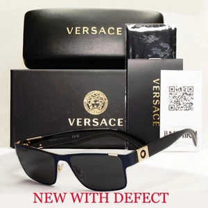 Versace Sunglasses Dark Blue Black Gold Square Metal Rectangle MOD VE 1274 55 [a - Picture 1 of 12