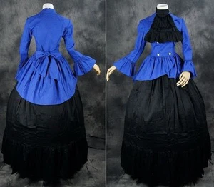 V-16 Nero Blu Vittoriano Gotico Civil War Vestito Costume - Foto 1 di 1