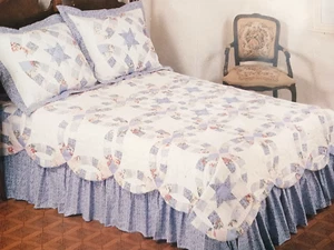 Vtg 1990s Country Collection Star Wedding Ring Patchwork Quilt + Skirt & Shams - Picture 1 of 11