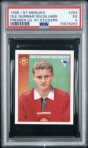 ⚽️Ole Gunnar Solskjaer Rookie 1997 Merlin’s Premier LG Stickers #294 PSA 5 POP 1 - Picture 1 of 5