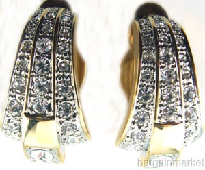 Gold Tone Clear Crystal Clip On Earrings New - Picture 1 of 3