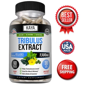 Tribulus 45% Saponins 1300mg Testosterone Booster Muscle Strength Male Energy - Picture 1 of 16