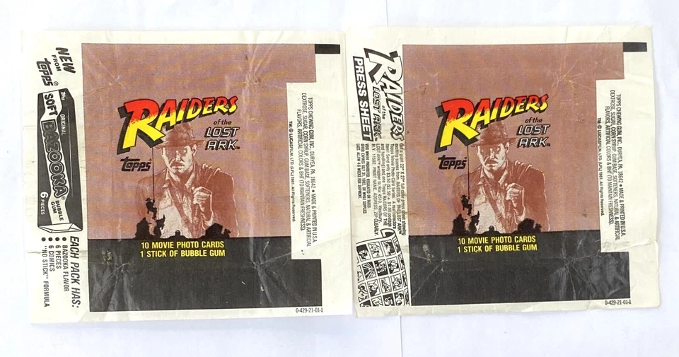 Set of 2 x Raiders Of The Lost Ark Trading Card Wax Wrappers Topps 1981 - Image 1 of 1