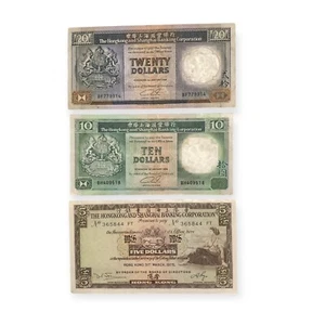 3 Banknoten HONGKONG 20, 10 Dollars 1989 SPL + 5 Dollars 1975 SPL - Bild 1 von 10
