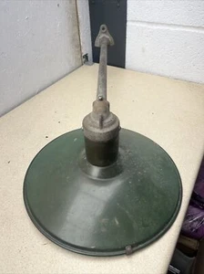 VINTAGE BENJAMIN INDUSTRIAL GRÜNE EMAILLE FLACHE RUNDE LICHTSCHIRMLAMPE BESCHLAGNAHME - Bild 1 von 18
