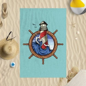 147cmx99.1cm Retro Leuchtturm Mikrofaser Strandtuch Sonne Baden Pool Schwimmen - Bild 1 von 2