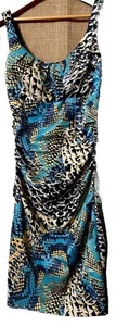 Sangria Dress 4 Snake Reptile Print Stretch Knit Bodycon Ruched Slimming Sexy S - Picture 1 of 6