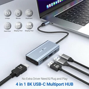 Hub USB Type-C 4 en 1, double écran 8K, 1 x HDMI, 1 x DisplayPort, 2 x USB - Photo 1/7