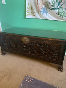 Antique Carved Chinese Camphor Chest Trunk 