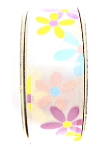 Spring Flowers Ribbon,White,Pastel Daisies,Polyester,Jo-ann's,7/8"x9ft. - Picture 1 of 2
