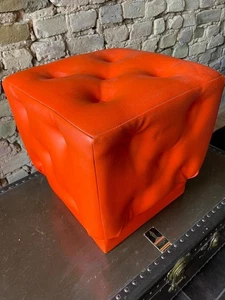 70er Jahre Cube Box Hocker gepolstert Kunstleder ORANGE space age - Bild 1 von 11