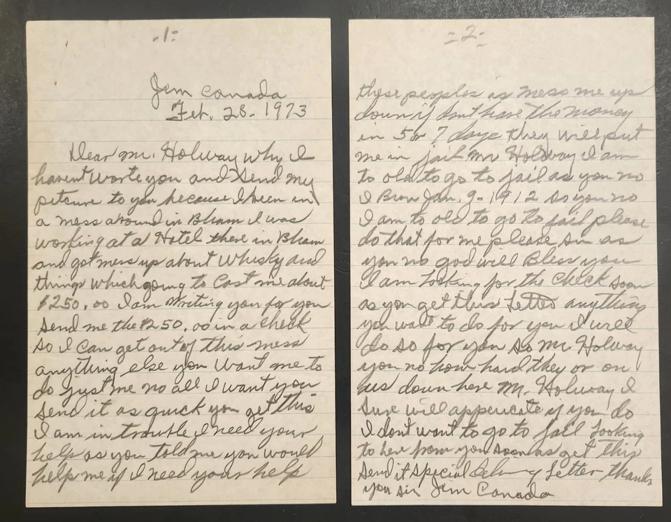 Carta firmada autografiada por Jim Canadá Ligas negras 1937-1945 fallecida 1975 Foto 1 de 1