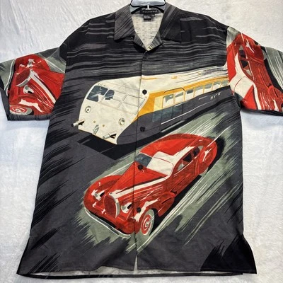 men’s Tulliano Short Sleeve Button-Down Shirt 100% Silk Size Medium Black - Image 1 of 4