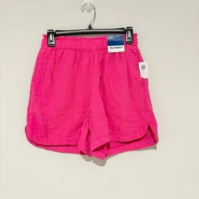 Pantalones Cortos Old Navy Cintura Alta Algodón Arrugado Gasa Rosa Talla XS Foto 1 de 4