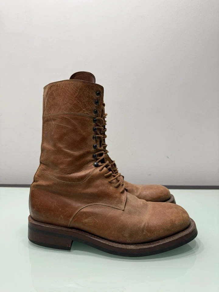 "Botas de cuero marrón vintage de los años 90 JIL SANDER hechas a mano en Italia 11"" pulgadas raras" Foto 1 de 4