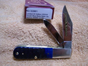 CASE XX OCEAN BLUE GATOR JIGGED BONE 53981 BARLOW LIMITED ED XXXVIII 62009 1/2 - Picture 1 of 3