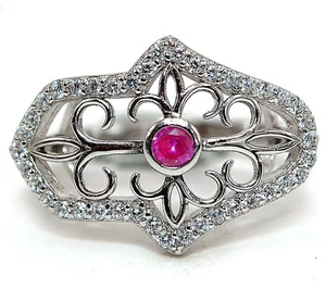 1CT Treated Ruby & White Topaz 925 Sterling Silver Ring Jewelry Sz 7 QQ2-4 - Picture 1 of 3