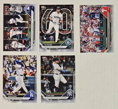 Лот из пяти карт 2025 Topps Now Ohtani, Judge, Raleigh, Schwarber 50 часов (5) - Изображение 1 из 2