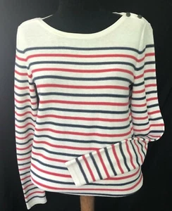 Suéter Pullover J. McLaughlin Rojo, Blanco y Azul Rayas Manga Larga - Talla XS - Imagen 1 de 2