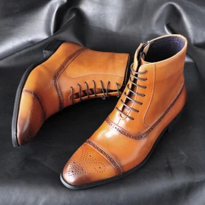 Cremallera lateral para hombre con cordones de moda cuero pu negocios botas al tobillo con punta de ala zapatos - Imagen 1 de 14