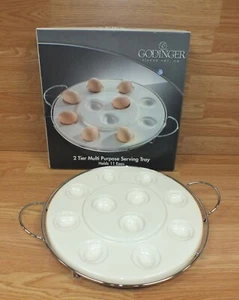 Godinger 2 Tier Multi Purpose 11 Cupcake Chrome Stand Porcelain Serving Tray - Picture 1 of 9