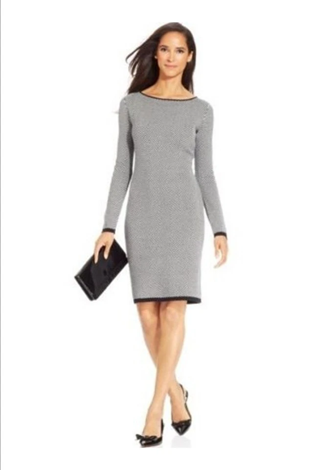 Vestido suéter tejido cárdigan acanalado plus estampado Chevron Charter Club para mujer 0X Foto 1 de 1