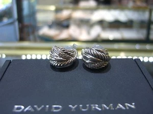 NEW DESIGNER DAVID YURMAN DIAMOND STERLING SILVER CABLE EARRINGS RETAIL $1,100 - Picture 1 of 12