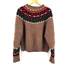 Gap Womens Knitted By Hand Wool Fair Isle Sweater Size Large Nordic Brown Chunky