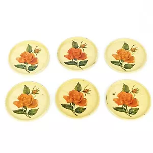 Juego de 6 posavasadas vintage de metal lata amarillo pastel con rojo naranja rosa - Imagen 1 de 11
