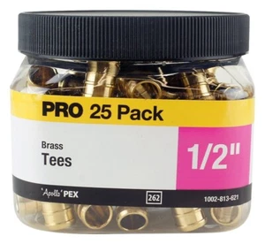 APOLLO APXT1225JR TUB (25) PEX 1/2" TEES BRASS BARB CRIMP 7340524 - Picture 1 of 1