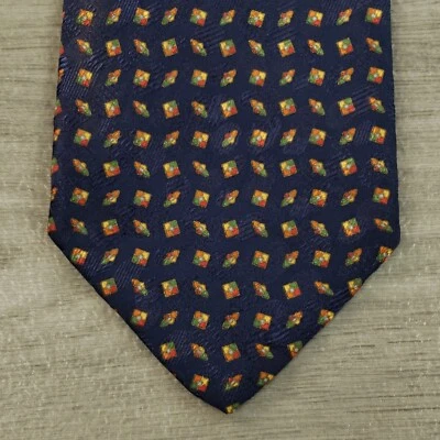 Stefano Ricci 男式设计师领带蓝色橙色绿色红色金色几何丝绸 — 第 1/4 张图片