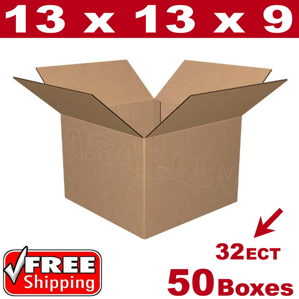 50- 13x13x9 Cardboard Boxes Mailing Packing Shipping Box 32ECT Corrugated Carton - Image 1 of 1