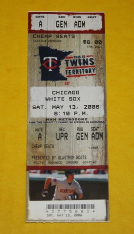 Minnesota Twins Ticket Stub | May 13 2006 | Brad Radke Win Joe Mauer Hit Cover