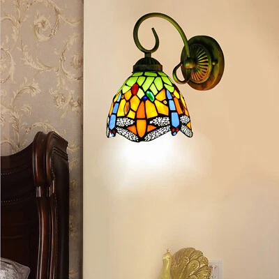 Tiffany Style Wall Light Wall Lamp Fixture Stained Glass Dragonfly Wall Sconce - Image 1 of 4