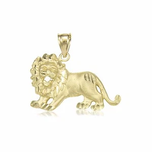 10K massiver Gelbgold Löwe Anhänger - Dia Cut Halskette Charm Herren Damen - Bild 1 von 4