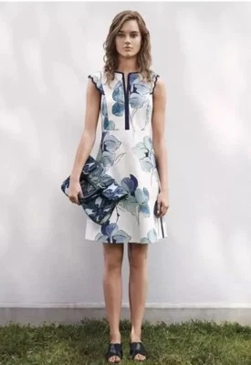 Vestido Tory Burch Edith Floral Sin Mangas Línea A Cambio A Acuarela Iris XS Talla 2 Foto 1 de 4