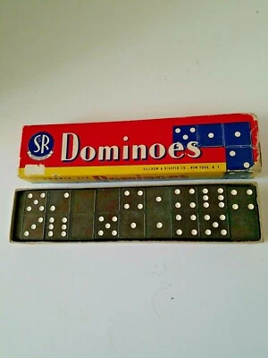Vintage Selchow & Righter Double Six Black Dominoes 28 Pieces 604 - Image 1 of 4