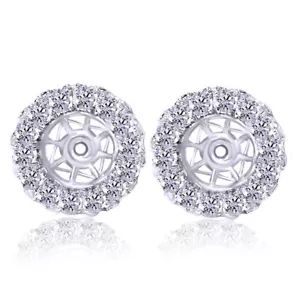2/5ct Natural Diamond Halo Jackets Stud Earrings for Womens 14K Solid White Gold - Picture 1 of 1