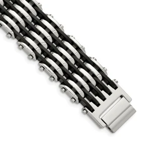 Stainless Steel Black Rubber 8.5in Bracelet - Picture 1 of 5