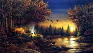 Terry Redlin "Evening Solitude" Camping Print 18" x 10.5" - Picture 1 of 1