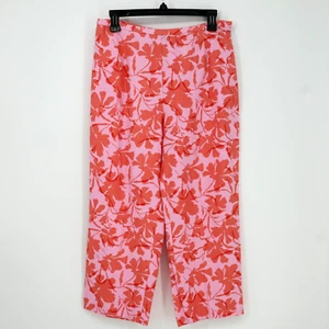 Loft Pants Petites 10P Linen Pink Floral Wide Leg Crop Ankle Resort Vintage - Picture 1 of 9