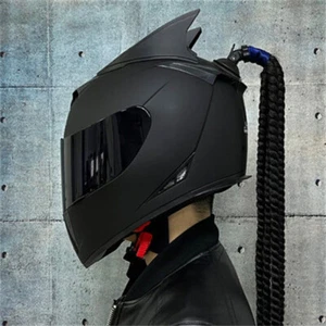 Full Face Motorcycle Riding Helmet Motorbike Helmet With Wig Braid Black Horn - Picture 1 of 10