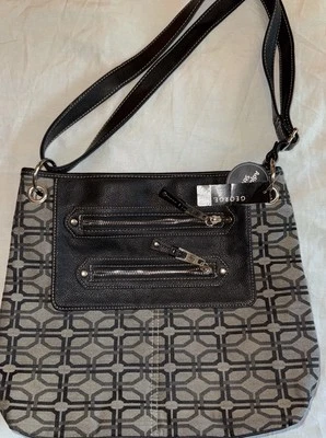 Bolso de Hombro George Negro Gris Patrón Cartera Bandolera Cuero Sintético Borde Cremallera Foto 1 de 3