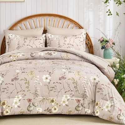 Juego de edredón tamaño king, ropa de cama floral botánica marrón juegos de edredón king f... Foto 1 de 4