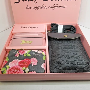 Juicy Couture Cellie 3 Pc Black Crossbody Wallet, Card Holder, Floral Case NIB - Picture 1 of 15
