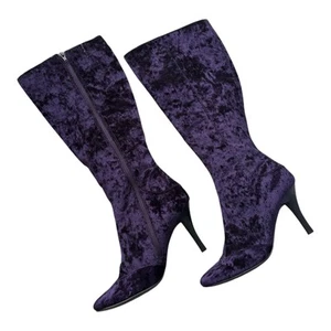 Pulp Purple Velvet Vel-Uptuious Tall Stiletto Boots, Generous AU 8, Rare Unusual - Picture 1 of 9