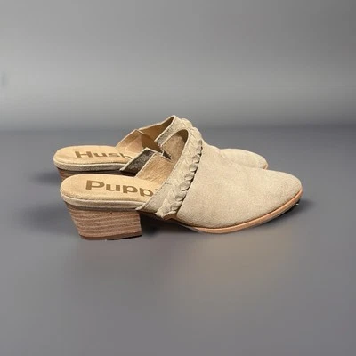 Zueco para mujer Sierra Braid Hush Puppies gamuza topo con tacón de madera talla 7  Foto 1 de 4