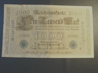 1910 GERMANY REICHSBANKNOTE 1000 MARK GREEN SEALS  ,  BERLIN  P45b - Image 1 of 2