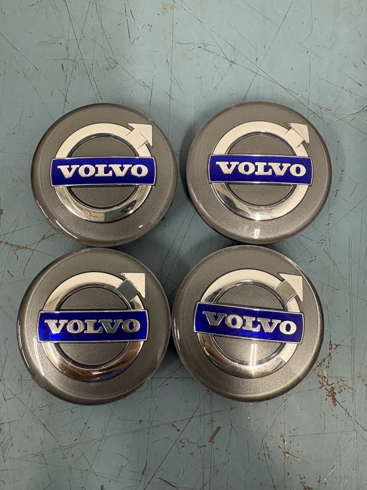 Volvo Iron Mark Wheel Center Cap Set Silver/Blue #30666913 S60/XC60/S40/S80 ETC - Image 1 of 4
