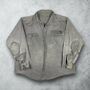 Camisa de Trabajo Ejército De Colección Años 50 Envejecida Sanforizada Desteñida Sarga Gris Talla XL - Imagen 1 de 11